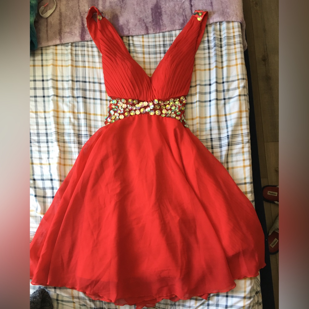 Flowy red gemstone formal dress